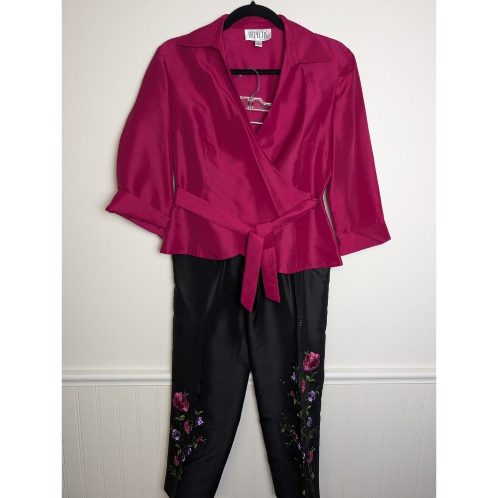 Yves Cossette Depeche Mode Two Piece Silk Pant & Wrap Top Black & Red 4 Chic
